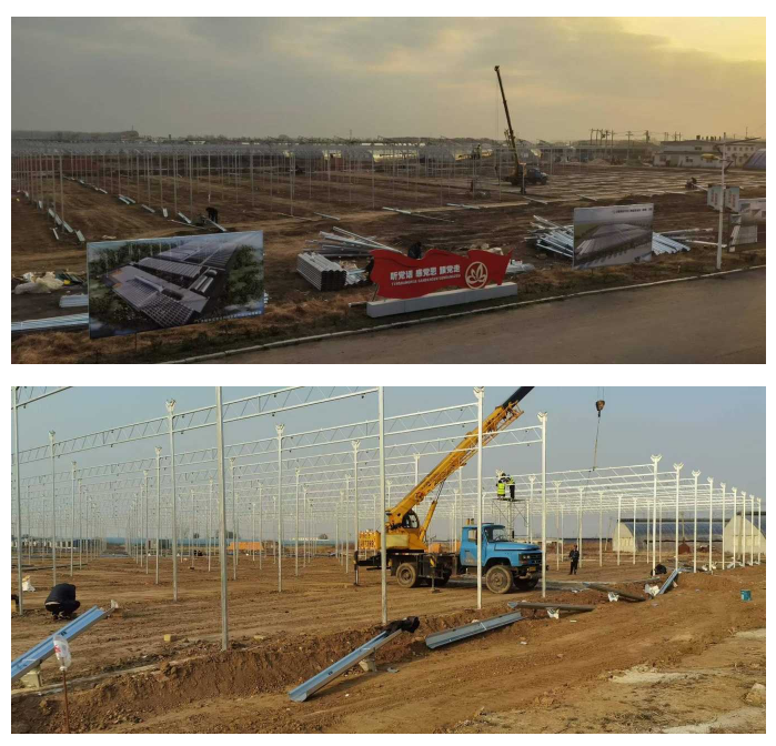 Notre chantier de construction se précipite pour assembler le squelette de la serre galvanisée à chaud,